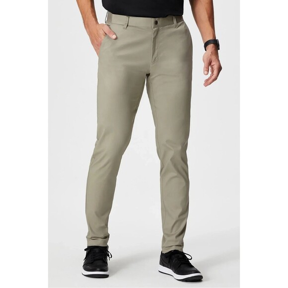 Fabletics High Side Chino Pants Mens 34x32(28) Taupe Slim Fit Stretch - Picture 2 of 9